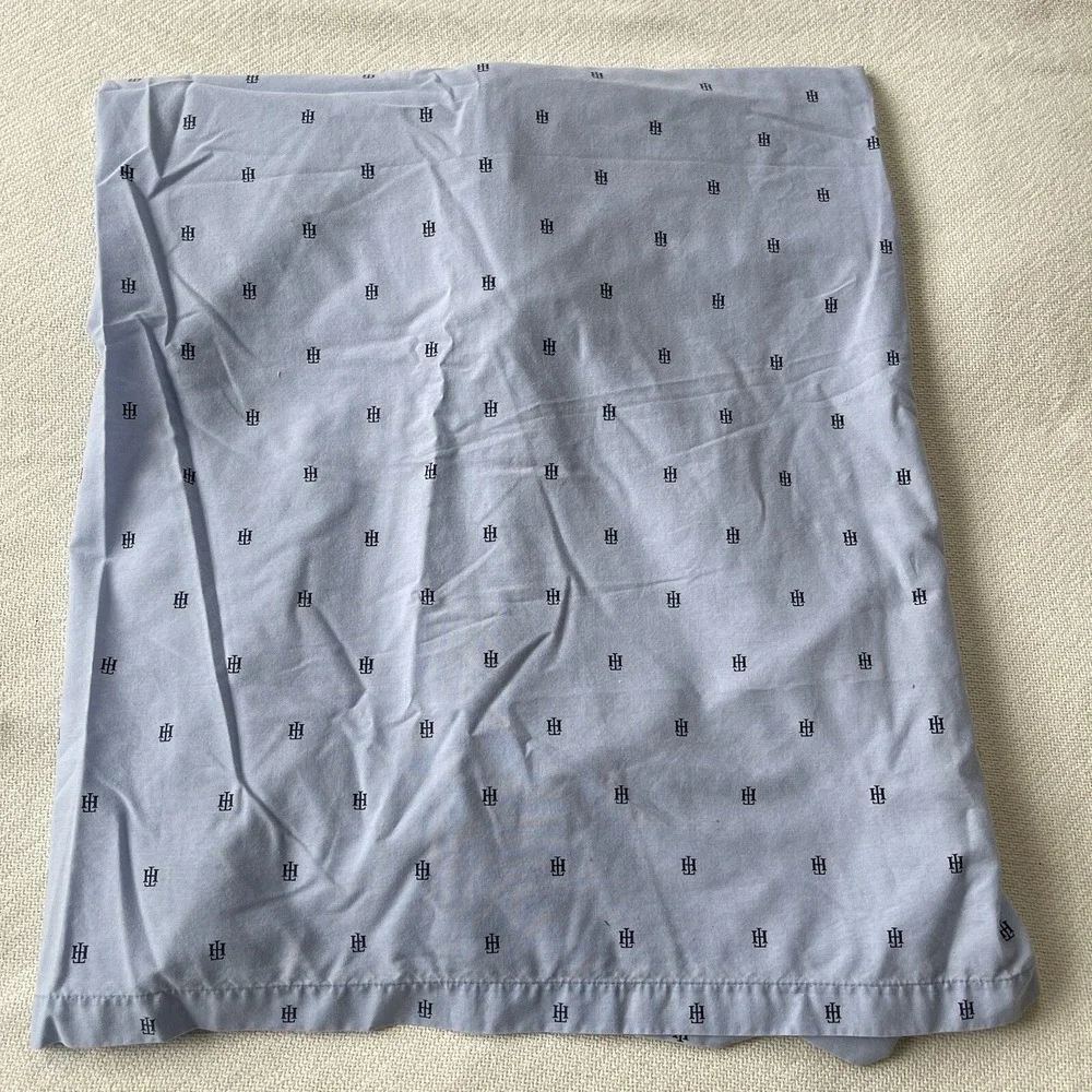 TOMMY HILFIGER TH LOGO INITIALS Blue Classic FULL Flat Flat Sheet Cotton Blend‎